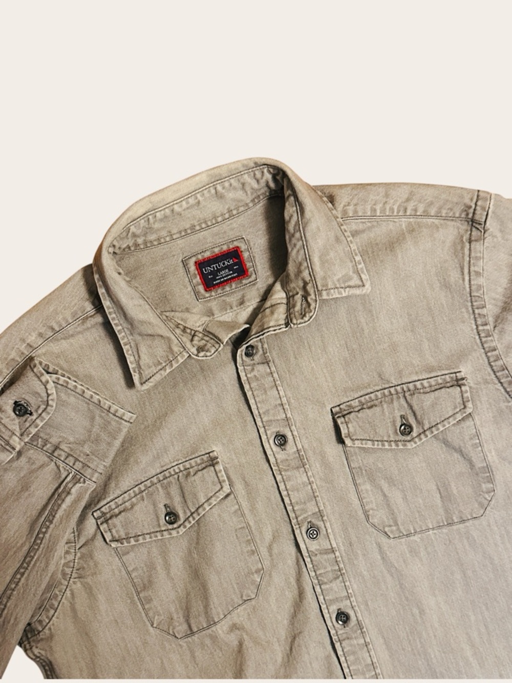 UNTUCKit Mens Long Sleeve Button Up Casual Shirt Size L Gray Heavy Pockets
